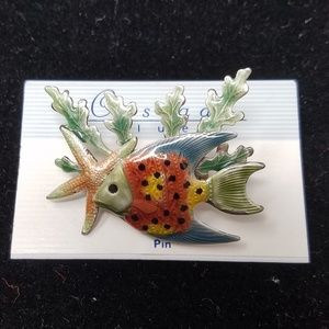 NWT Vintage 90s Underwater Fish with Starfish Metal & Enamel Brooch Pin1